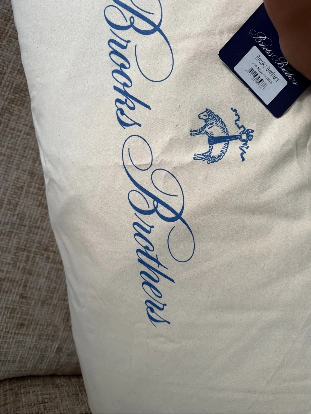Brooks Brothers Cream Pillow Bag with Blue Logo